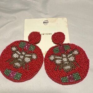 Queen Bee Round Beaded Earrings-Red